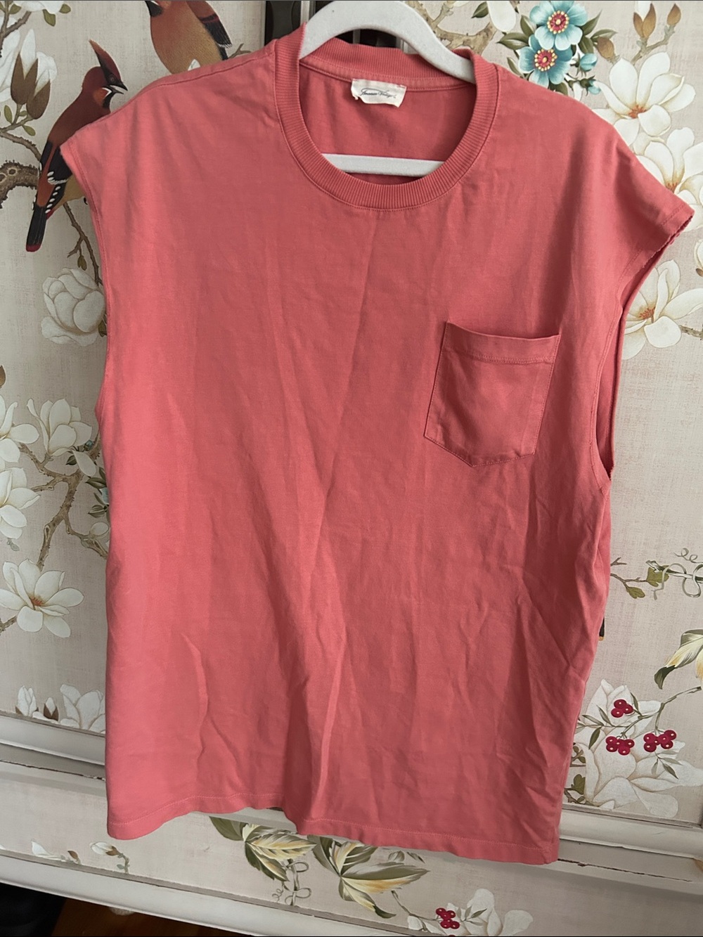 American Vintage Coral Pink Muscle Tee with Chest Pocket